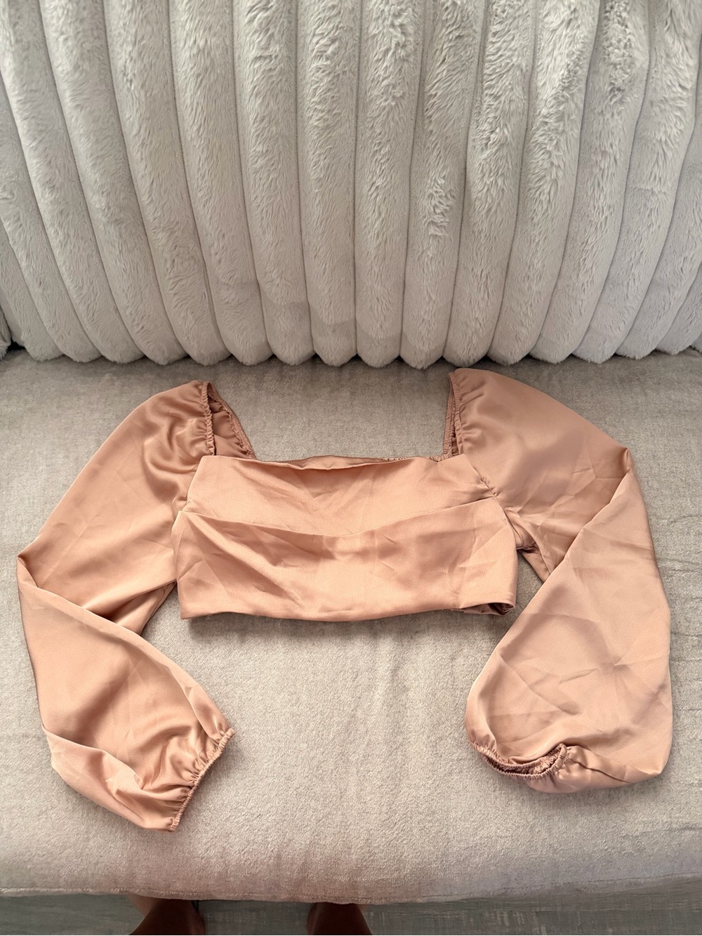 Satin Puff-Sleeve Crop Top in Blush